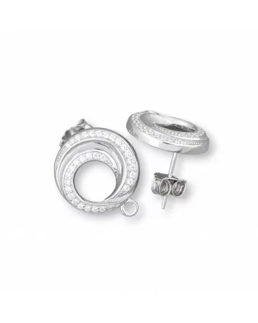 Base Per Orecchini Di Argento 925 A Perno Con Zirconi Tondo Forato 15mm 2 Paia Rodiato-BASI DI ARGENTO 925 | Worldofjewel.com