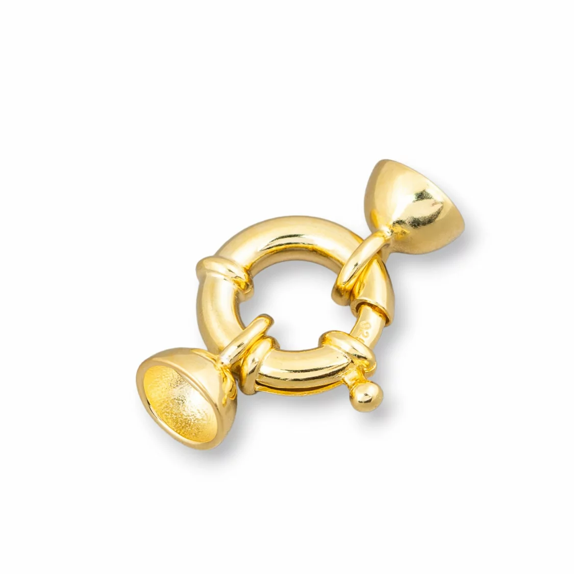 Chiusura Di Argento 925 Anello A Molla 14mm Canna 3,5mm Con Coppette 8mm 1pz Dorato-CHIUSURE DI ARGENTO | Worldofjewel.com