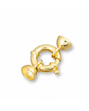 Chiusura Di Argento 925 Anello A Molla 14mm Canna 3,5mm Con Coppette 8mm 1pz Dorato-CHIUSURE DI ARGENTO | Worldofjewel.com