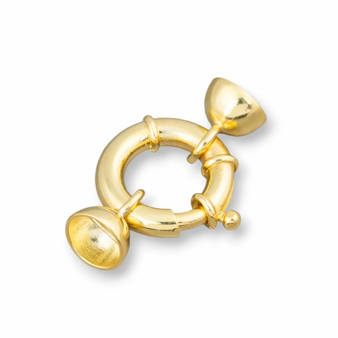 Chiusura Di Argento 925 Anello A Molla 20mm Canna 4mm Con Coppette 10mm 1pz Dorato-CHIUSURE DI ARGENTO | Worldofjewel.com