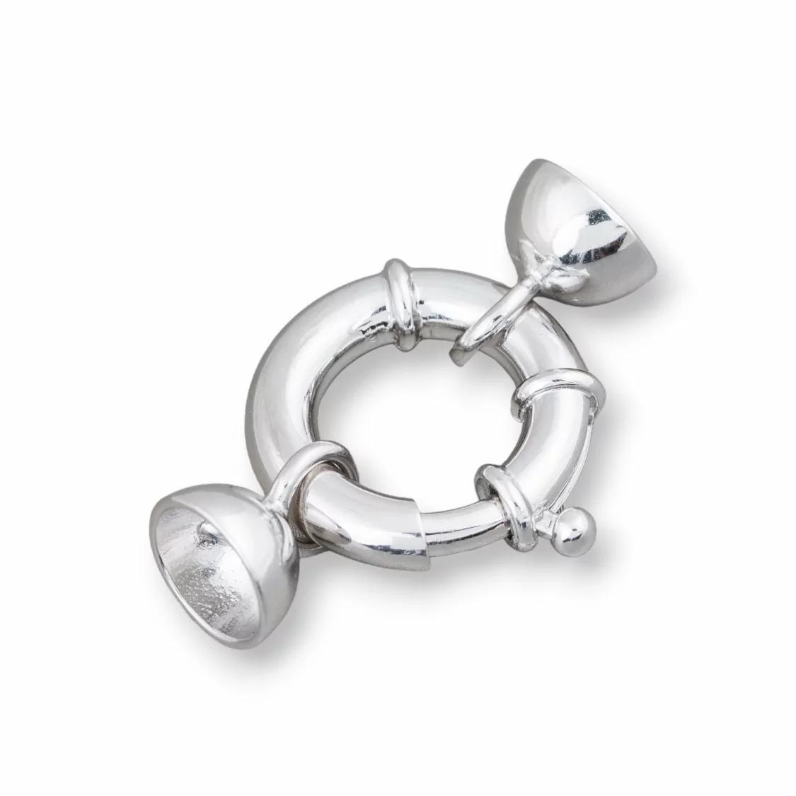 Chiusura Di Argento 925 Anello A Molla 20mm Canna 4mm Con Coppette 10mm 1pz Rodiato-CHIUSURE DI ARGENTO | Worldofjewel.com