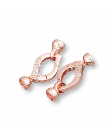 Chiusura Di Argento 925 Con Zirconi A Scatto Romboidale 12x30mm Coppette da 6,5mm 2pz Oro Rosa-CHIUSURE DI ARGENTO | Worldofjewel.com