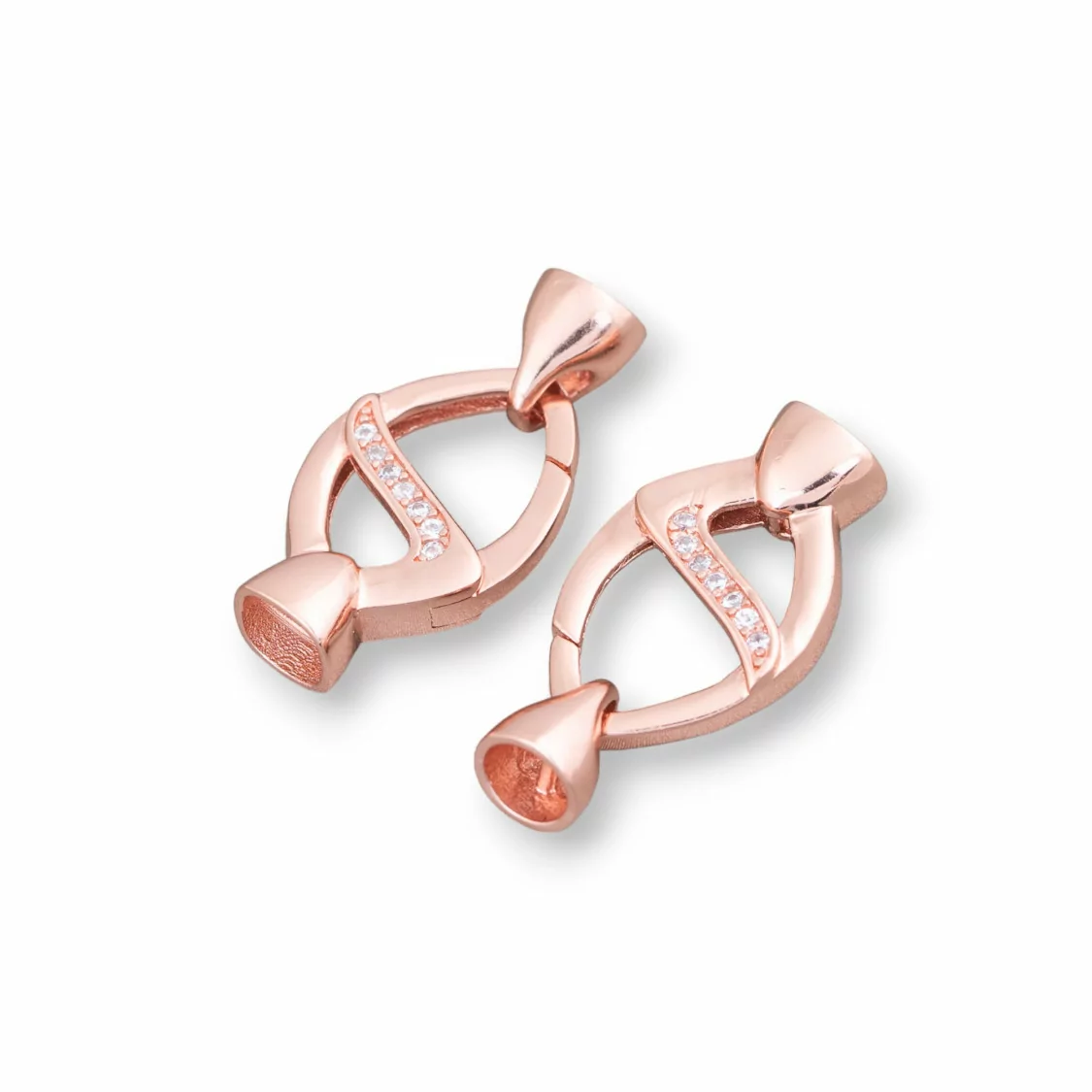 Chiusura Di Argento 925 Con Zirconi A Scatto Romboidale 13x26mm Con Coppette da 6mm 2pz Oro Rosa-CHIUSURE DI ARGENTO | Worldofjewel.com