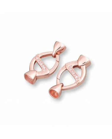 Chiusura Di Argento 925 Con Zirconi A Scatto Romboidale 13x26mm Con Coppette da 6mm 2pz Oro Rosa-CHIUSURE DI ARGENTO | Worldofjewel.com