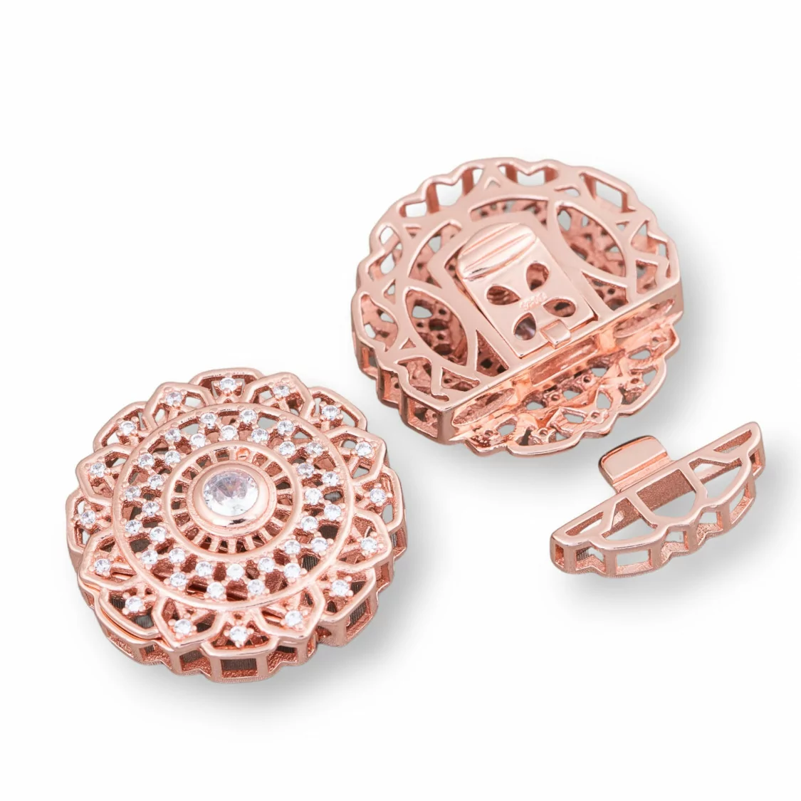 Chiusura Di Argento 925 Con Zirconi Micropave Multifilo Tondo 24mm 1pz Oro Rosa-CHIUSURE DI ARGENTO | Worldofjewel.com