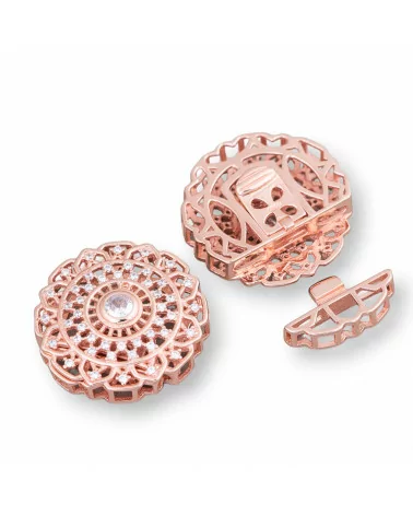 Chiusura Di Argento 925 Con Zirconi Micropave Multifilo Tondo 24mm 1pz Oro Rosa-CHIUSURE DI ARGENTO | Worldofjewel.com