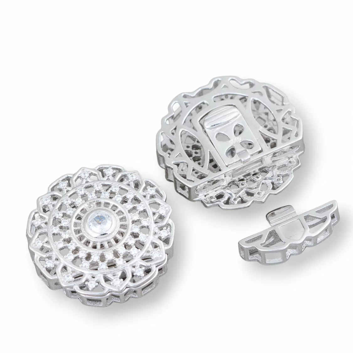 Chiusura Di Argento 925 Con Zirconi Micropave Multifilo Tondo 24mm 1pz Rodiato-CHIUSURE DI ARGENTO | Worldofjewel.com