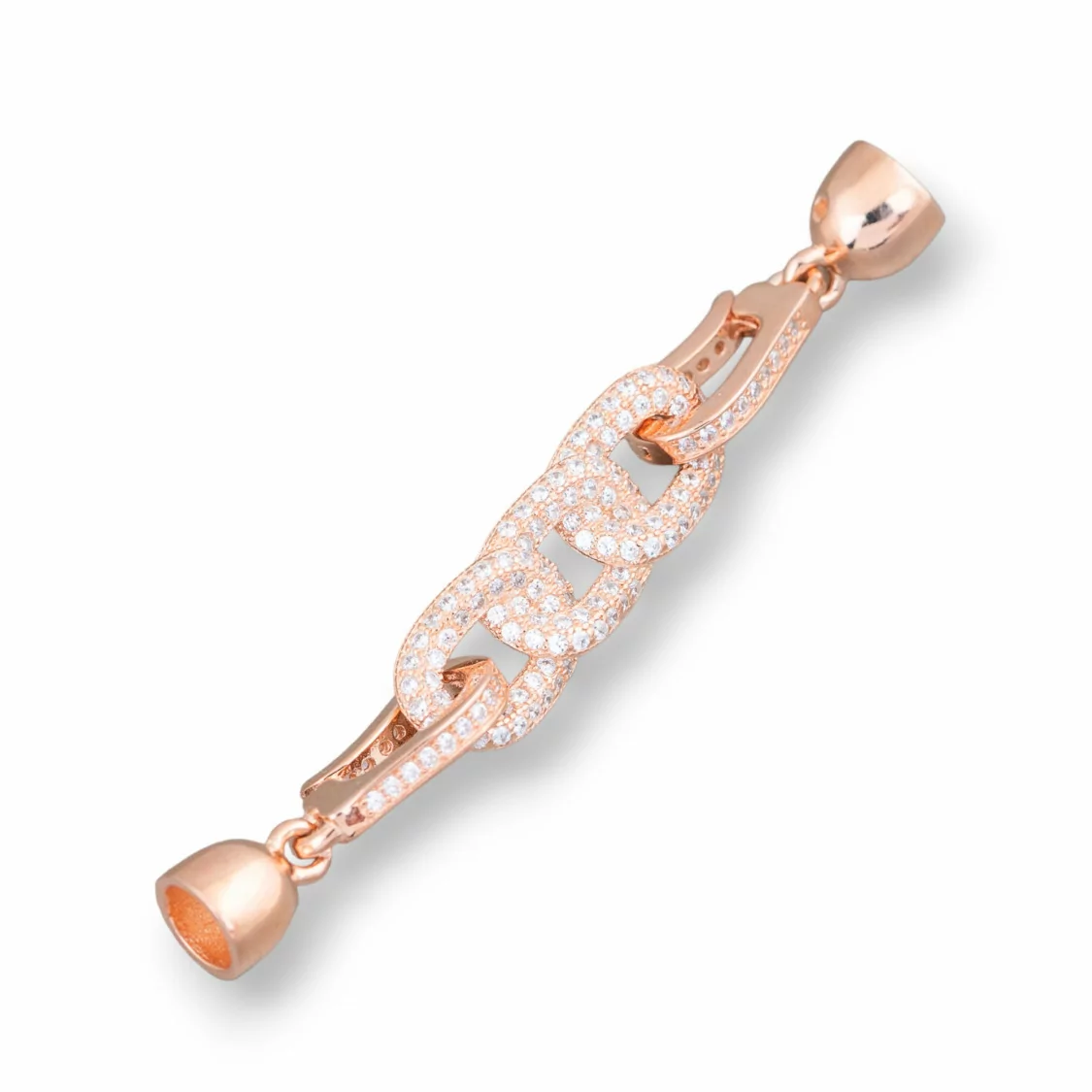 Chiusura Di Argento 925 Con Zirconi Micropave Treccia Catena 9x60mm Con Coppette da 7mm 1pz Oro Rosa-CHIUSURE DI ARGENTO | Worldofjewel.com