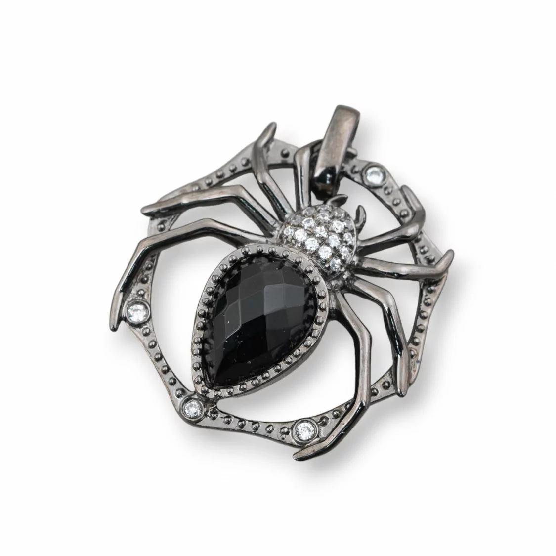 Ciondolo Pendente Di Argento 925 Brunito Con Zirconi E Pietra Idrotermale 25x28mm Nero-ARGENTO 925 DESIGN ITALY | Worldofjewel.com