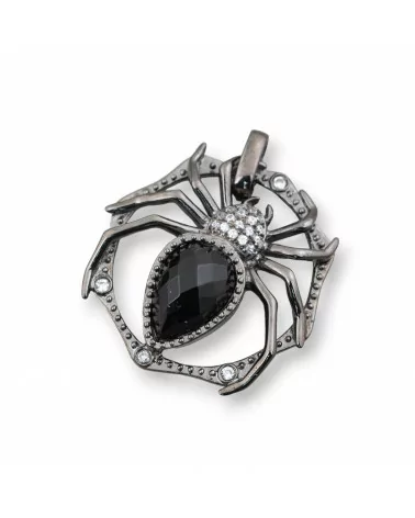 Ciondolo Pendente Di Argento 925 Brunito Con Zirconi E Pietra Idrotermale 25x28mm Nero-ARGENTO 925 DESIGN ITALY | Worldofjewel.com