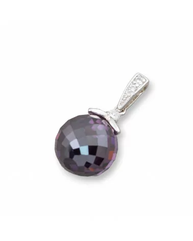 Ciondolo Pendente Di Argento 925 Con Coppetta Petali Sfera Zirconi Viola Sfaccettato 13x28mm-ARGENTO 925 DESIGN ITALY | Worldofjewel.com