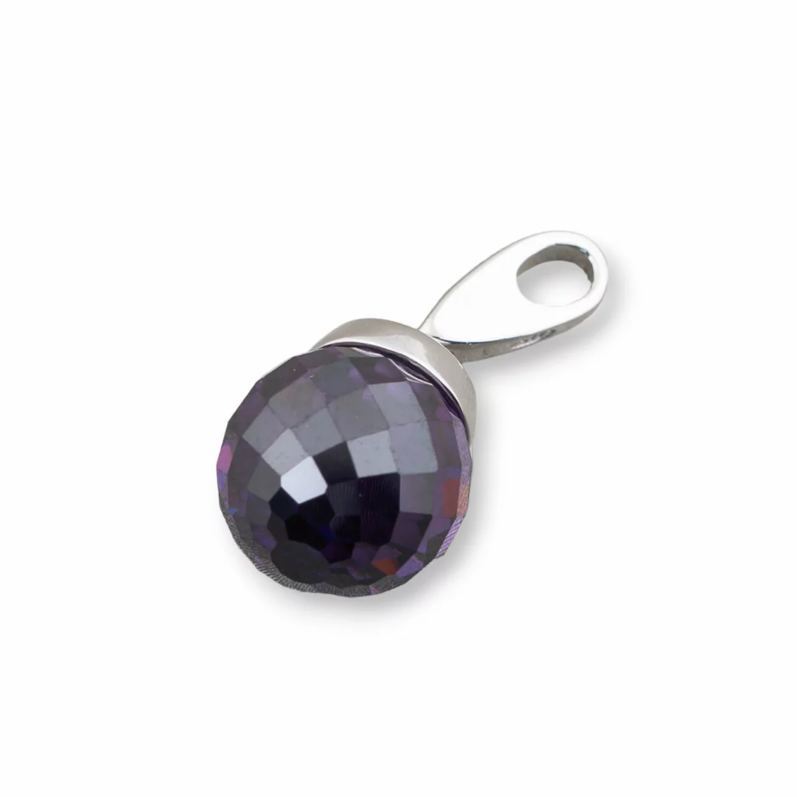 Ciondolo Pendente Di Argento 925 Con Gancio E Sfera Di Zirconi Viola Sfaccettato 12x25mm-ARGENTO 925 DESIGN ITALY | Worldofjewel.com