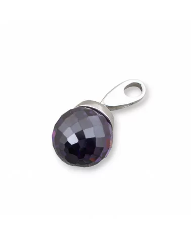 Ciondolo Pendente Di Argento 925 Con Gancio E Sfera Di Zirconi Viola Sfaccettato 12x25mm-ARGENTO 925 DESIGN ITALY | Worldofjewel.com