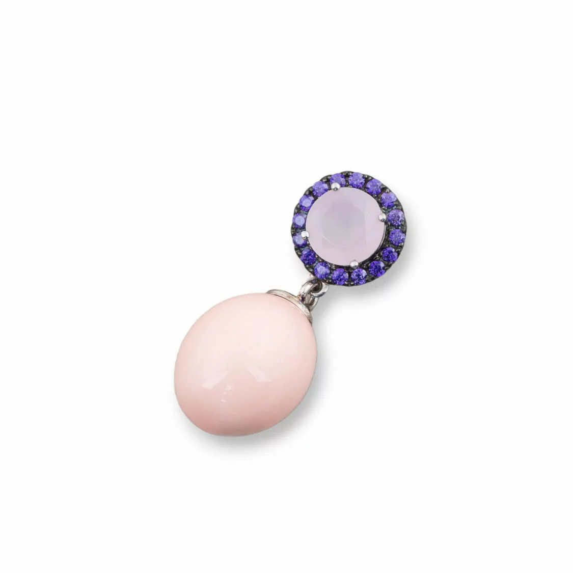 Ciondolo Pendente Di Argento 925 Con Punto Luce e Maiorca Rosa 10x25mm-ARGENTO 925 DESIGN ITALY | Worldofjewel.com