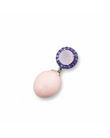 Ciondolo Pendente Di Argento 925 Con Punto Luce e Maiorca Rosa 10x25mm-ARGENTO 925 DESIGN ITALY | Worldofjewel.com