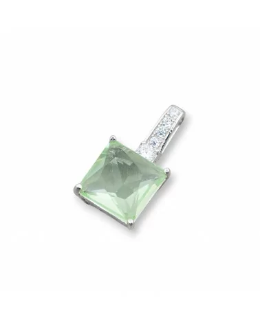 Ciondolo Pendente Di Argento 925 Con Zirconi E Gemma Idrotermale Verde 11x22mm-ARGENTO 925 DESIGN ITALY | Worldofjewel.com