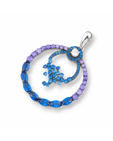 Ciondolo Pendente Di Argento 925 Con Zirconi E Idrotermali Blu E Viola 28x40mm-ARGENTO 925 DESIGN ITALY | Worldofjewel.com