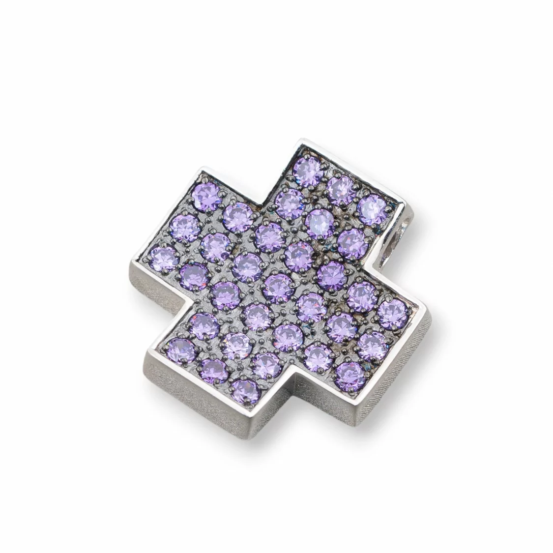 Ciondolo Pendente Di Argento 925 Croce Con Zirconi Viola 23mm-ARGENTO 925 DESIGN ITALY | Worldofjewel.com