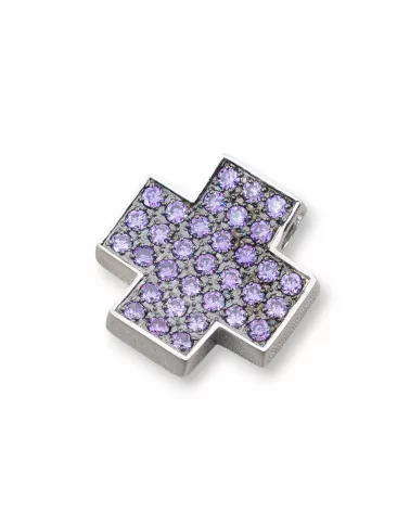 Ciondolo Pendente Di Argento 925 Croce Con Zirconi Viola 23mm-ARGENTO 925 DESIGN ITALY | Worldofjewel.com