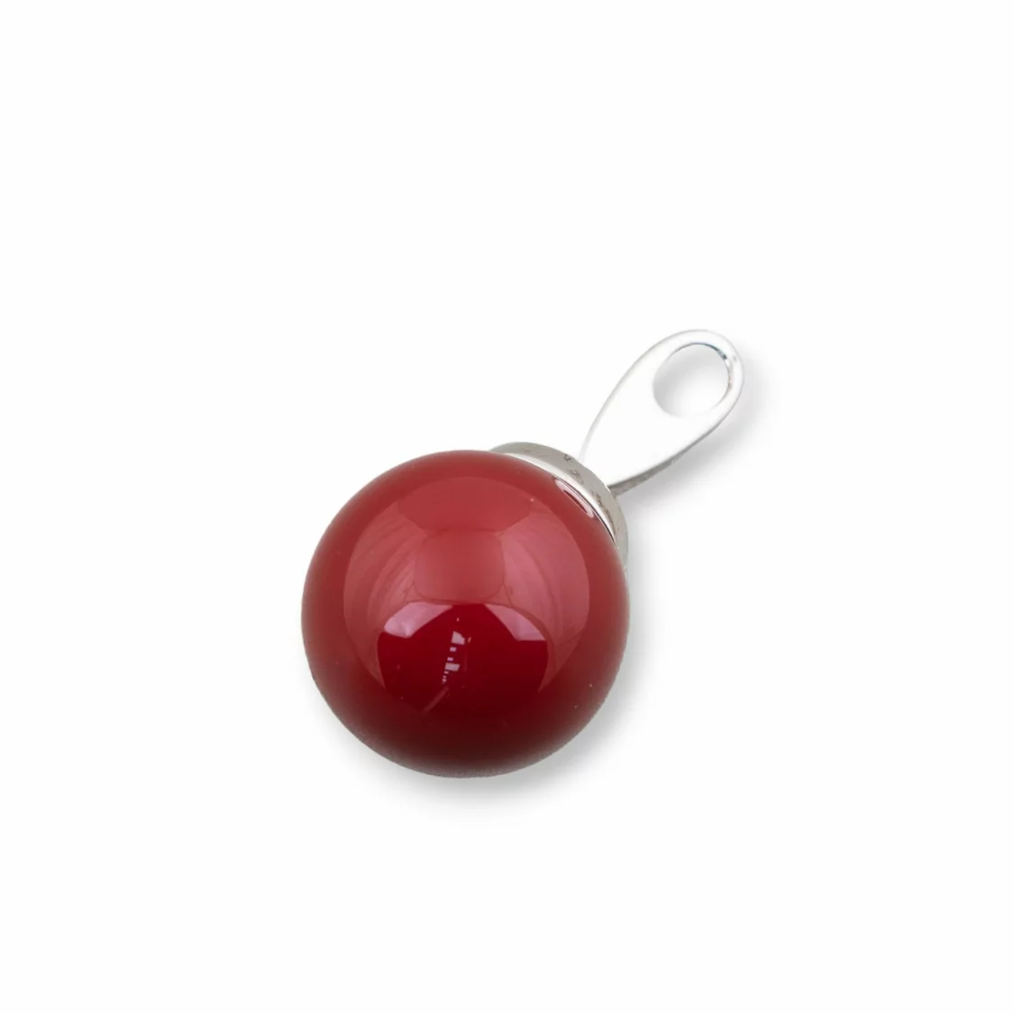 Ciondolo Pendente Di Argento 925 Gancio E Perle Di Maiorca Sfera Rosso 14x28mm-ARGENTO 925 DESIGN ITALY | Worldofjewel.com