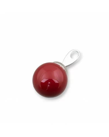 Ciondolo Pendente Di Argento 925 Gancio E Perle Di Maiorca Sfera Rosso 14x28mm-ARGENTO 925 DESIGN ITALY | Worldofjewel.com