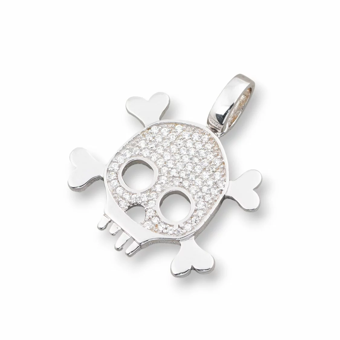 Ciondolo Pendente Di Argento 925 Teschio Pirata Con Zirconi Bianchi 25x28mm-ARGENTO 925 DESIGN ITALY | Worldofjewel.com