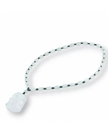 Collana Bijoux Con Nodi Di Giada Burma E Pendente Di Giada Incisa 60+5cm MOD3-OFFERTE COLLANE | Worldofjewel.com