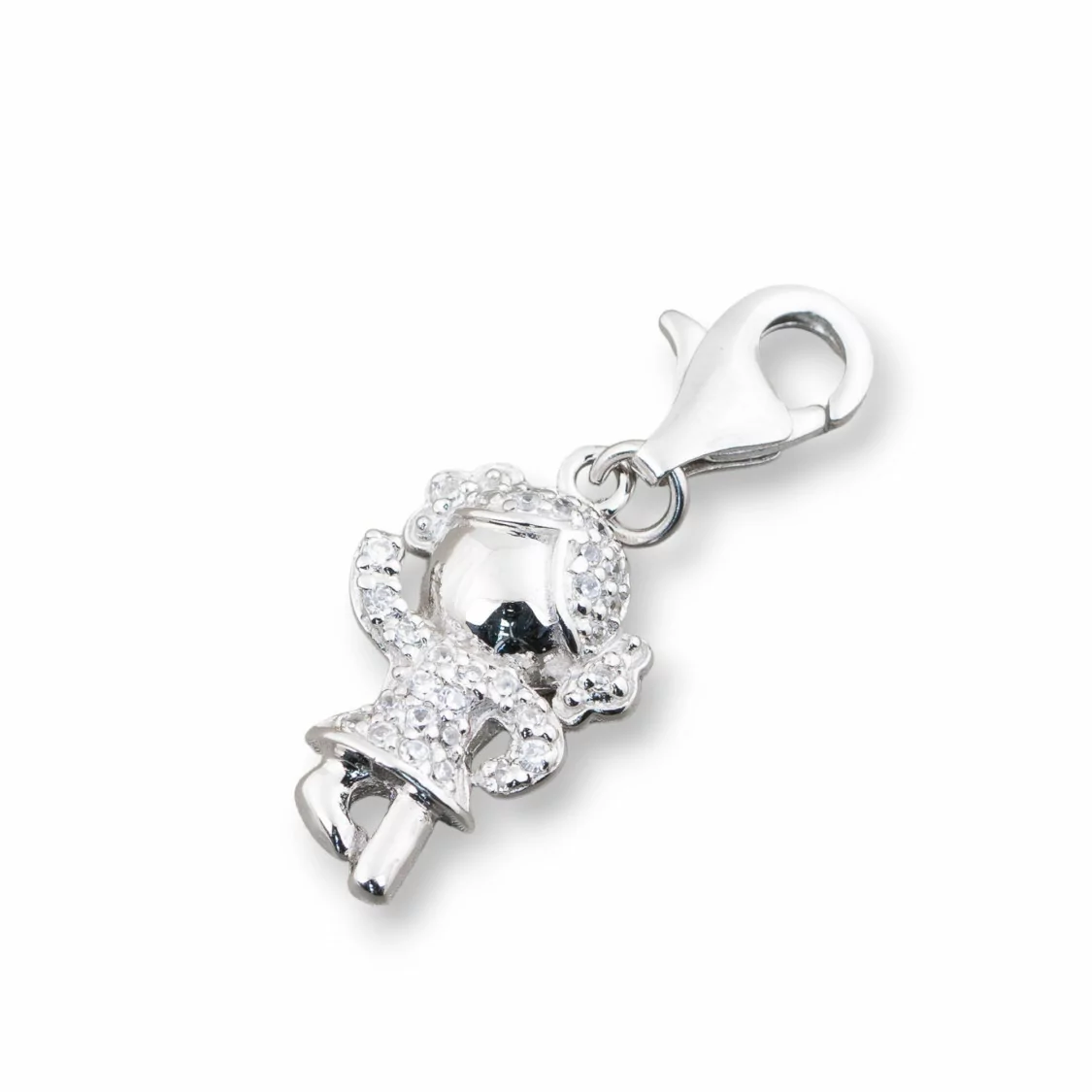 Pendente Charms Di Argento 925 Con Moschettone E Zirconi Bimba 12x31mm-ARGENTO 925 DESIGN ITALY | Worldofjewel.com