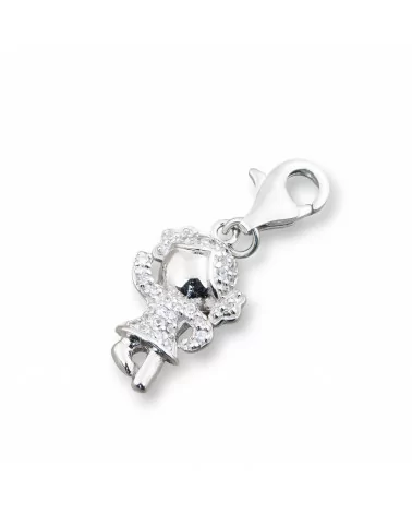 Pendente Charms Di Argento 925 Con Moschettone E Zirconi Bimba 12x31mm-ARGENTO 925 DESIGN ITALY | Worldofjewel.com