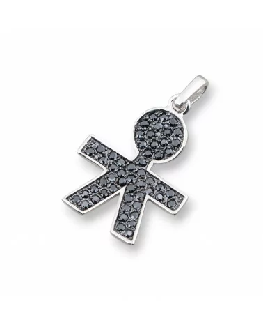 Pendenti Di Argento 925 Bimbo Con Zirconi Neri 21x33mm-ARGENTO 925 DESIGN ITALY | Worldofjewel.com