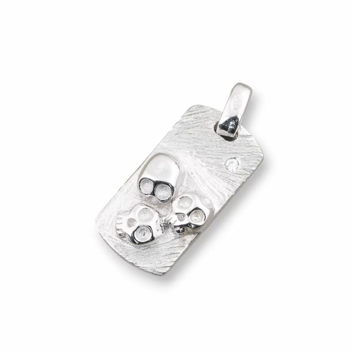 Pendenti Di Argento 925 Medaglietta Satinata Con Tre Teschi E Zircone 10x25mm-ARGENTO 925 DESIGN ITALY | Worldofjewel.com