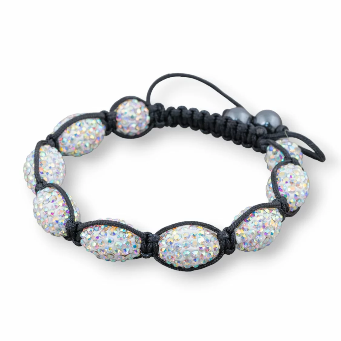 Bracciale Shamballa Con Strass Ovale 11x16mm Bianco Boreale-BRACCIALI DI CRISTALLI | Worldofjewel.com