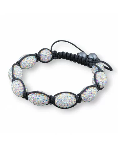 Bracciale Shamballa Con Strass Ovale 11x16mm Bianco Boreale-BRACCIALI DI CRISTALLI | Worldofjewel.com