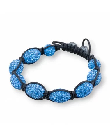 Bracciale Shamballa Con Strass Ovale 11x16mm Celeste-BRACCIALI DI CRISTALLI | Worldofjewel.com