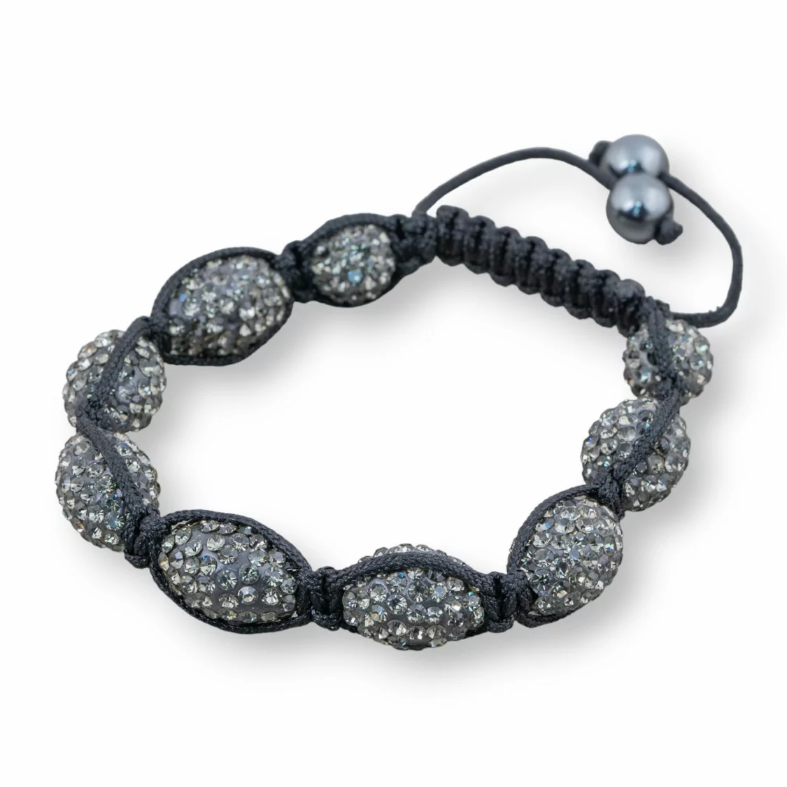 Bracciale Shamballa Con Strass Ovale 11x16mm Grigio Scuro-BRACCIALI DI CRISTALLI | Worldofjewel.com