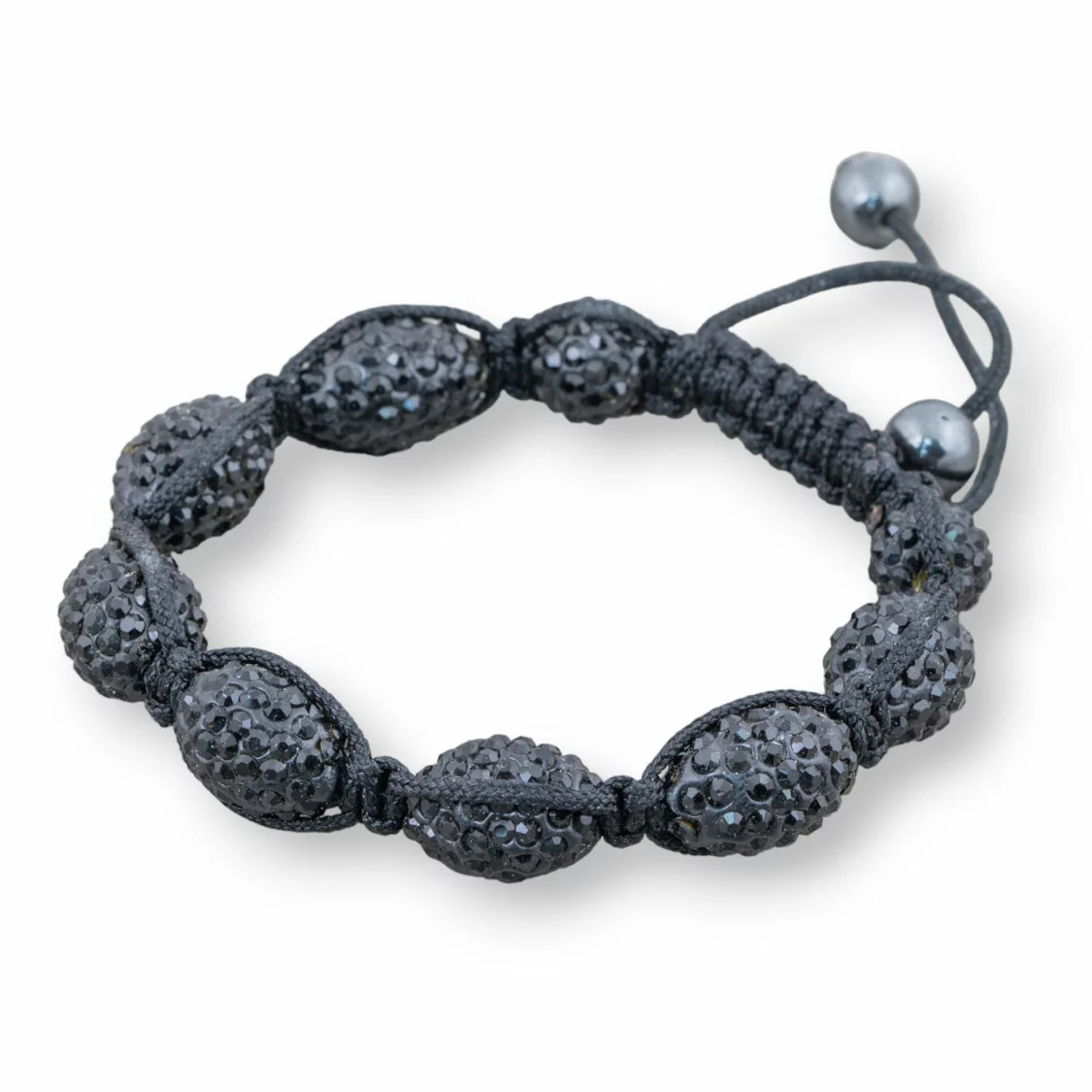 Bracciale Shamballa Con Strass Ovale 11x16mm Nero-BRACCIALI DI CRISTALLI | Worldofjewel.com