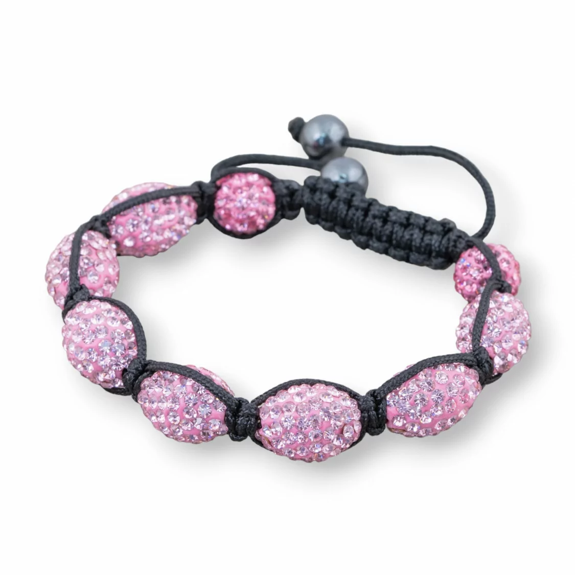 Bracciale Shamballa Con Strass Ovale 11x16mm Rosa-BRACCIALI DI CRISTALLI | Worldofjewel.com