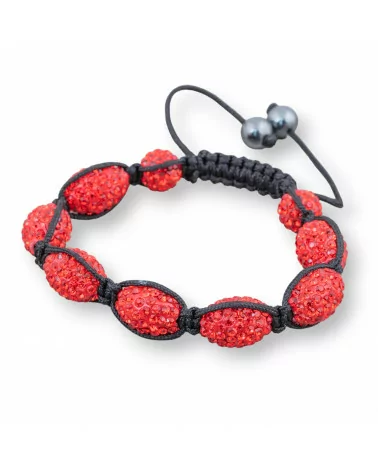 Bracciale Shamballa Con Strass Ovale 11x16mm Rosso-BRACCIALI DI CRISTALLI | Worldofjewel.com