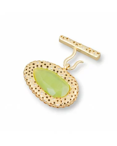 Chiusura Multifilo Di Bronzo Con Occhio Di Gatto Con Punti Luce 1pz 38x45mm Verde Olive Chiaro-CHIUSURE CON PIETRE E PERLINE | Worldofjewel.com