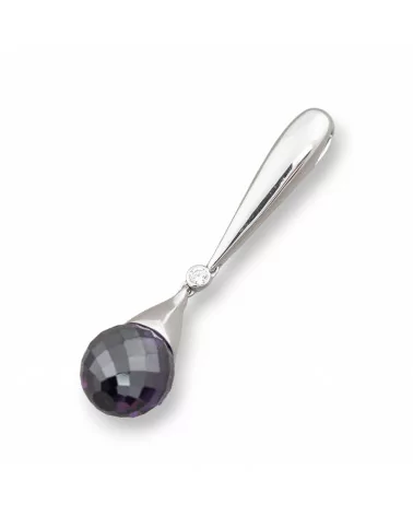 Ciondolo Pendente Di Argento 925 Con Zirconi Viola 12x51mm-ARGENTO 925 DESIGN ITALY | Worldofjewel.com