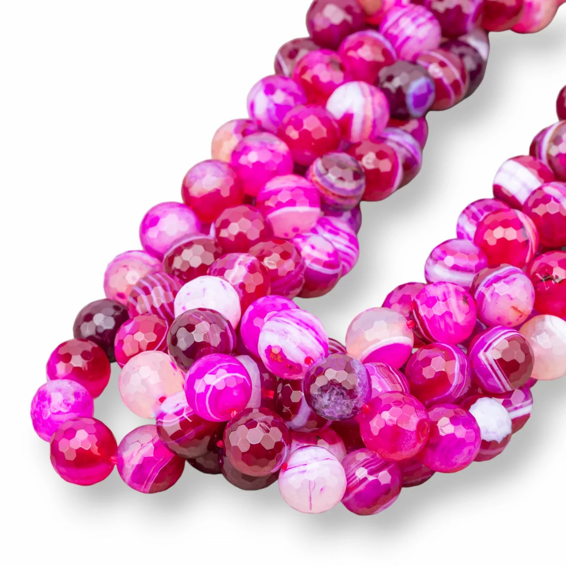 Agata Fucsia Striata Perlina Tonda Sfaccettata 14mm Ruby-AGATA FUCSIA | Worldofjewel.com