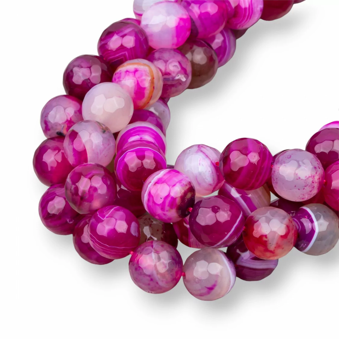 Agata Fucsia Striata Perlina Tonda Sfaccettata 16mm Ruby-AGATA FUCSIA | Worldofjewel.com