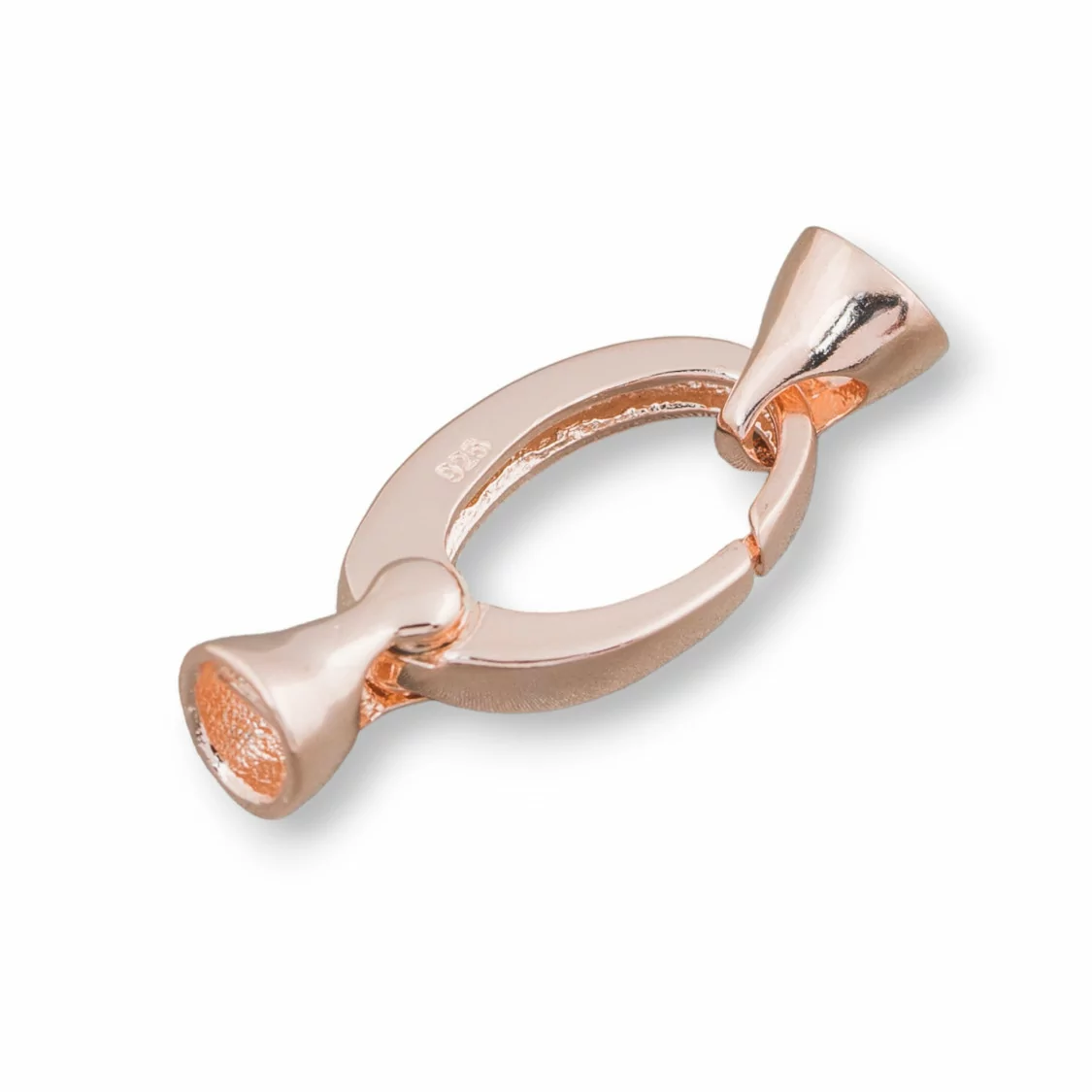 Chiusura Di Argento 925 Gancio A Molla Ovale Con Coppette 10x26mm 3pz Oro Rosa-CHIUSURE DI ARGENTO | Worldofjewel.com