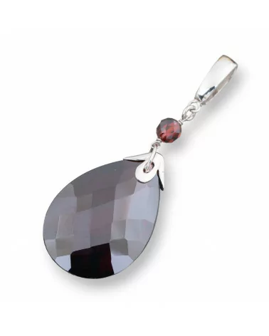 Ciondolo Pendente Di Argento 925 Con Zirconi Rosso E Goccia Rosso 25x70mm-ARGENTO 925 DESIGN ITALY | Worldofjewel.com