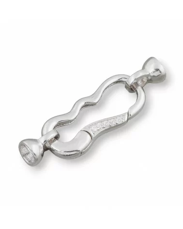 Chiusura Di Argento 925 A Moschettone Con Coppette e Zirconi 11x33mm 2pz Rodiato-CHIUSURE DI ARGENTO | Worldofjewel.com