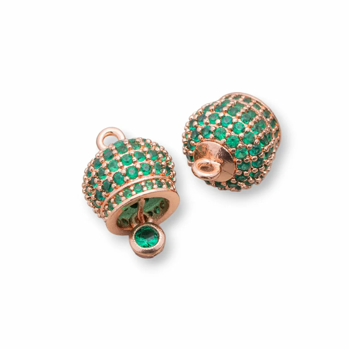 Componente Pendente Di Bronzo Campanelle Chiama Angeli Con Zirconi Multicolor Pavè 10mm 6pz Oro Rosa Verde Smeraldo-CIONDOLI DI OTTONE | Worldofjewel.com