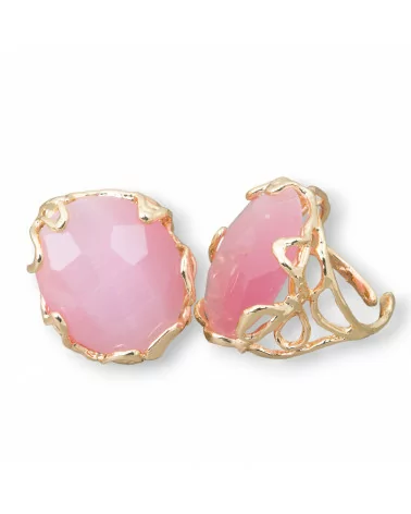 Anello Di Bronzo Collezione AURORA 28x32mm Con Occhio Di Gatto Misura Regolabile Dorato Rosa-ANELLI BRONZO CON PIETRE INCASTONATE | Worldofjewel.com