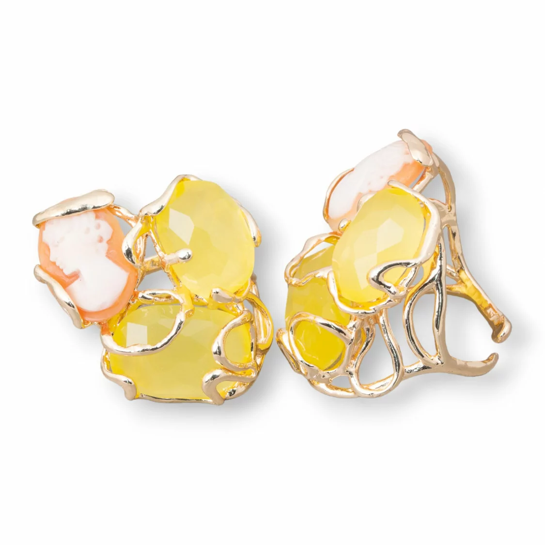 Anello Di Bronzo Collezione AURORA 32x36mm Con Occhio Di Gatto Misura Regolabile Con Cammeo Naturale Dorato Giallo Caldo-ANELLI BRONZO E OCCHIO DI GATTO | Worldofjewel.com