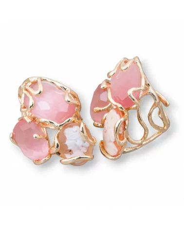 Anello Di Bronzo Collezione AURORA 32x36mm Con Occhio Di Gatto Misura Regolabile Con Cammeo Naturale Dorato Rosa-ANELLI BRONZO E OCCHIO DI GATTO | Worldofjewel.com