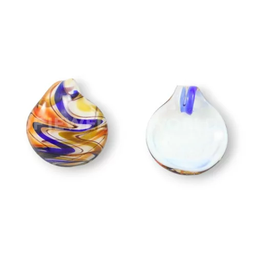 Pendente Di Vetro Di Murano A Fantasia 45mm - 2pz - Arancio+Blu-CIONDOLI DI PIETRE DURE | Worldofjewel.com